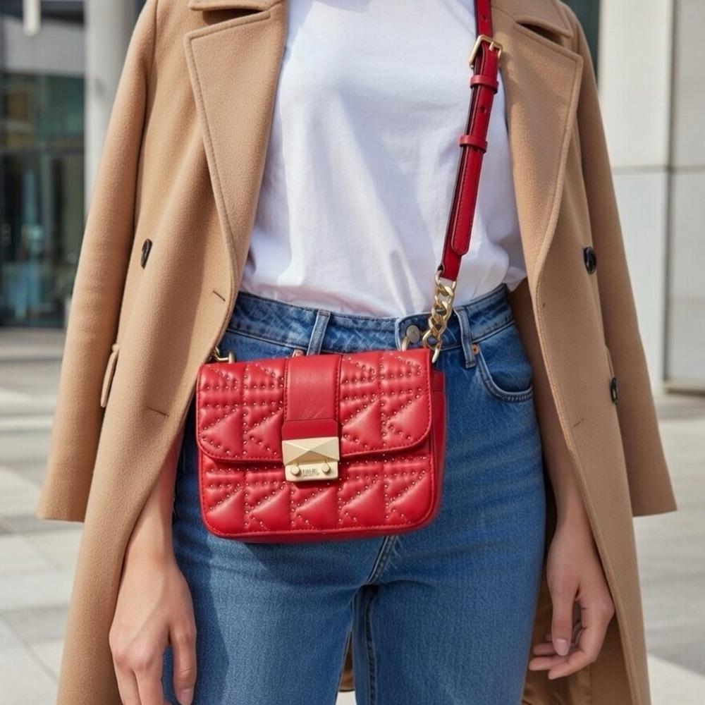 Karl Lagerfeld Red Studded Crossbody Bag